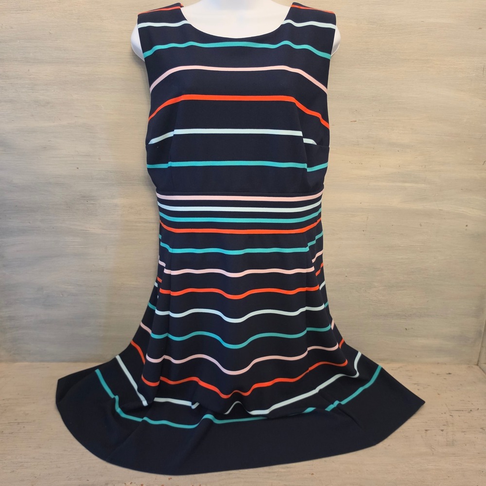 Sandra Darren Multi Color Striped Sleeveless Fit&Flare Aline Dress Size 18W GC